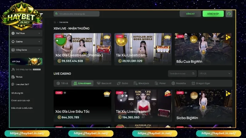 Sảnh cược Live casino HAYBET cung cấp đầy đủ các trò chơi hot nhất hiện nay