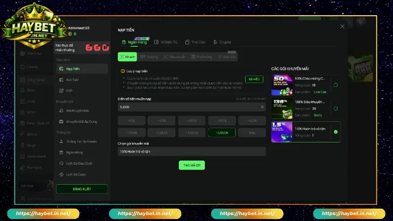 Quy trình các bước giao dịch nạp rút tiền HAYBET an toàn và đúng thao tác